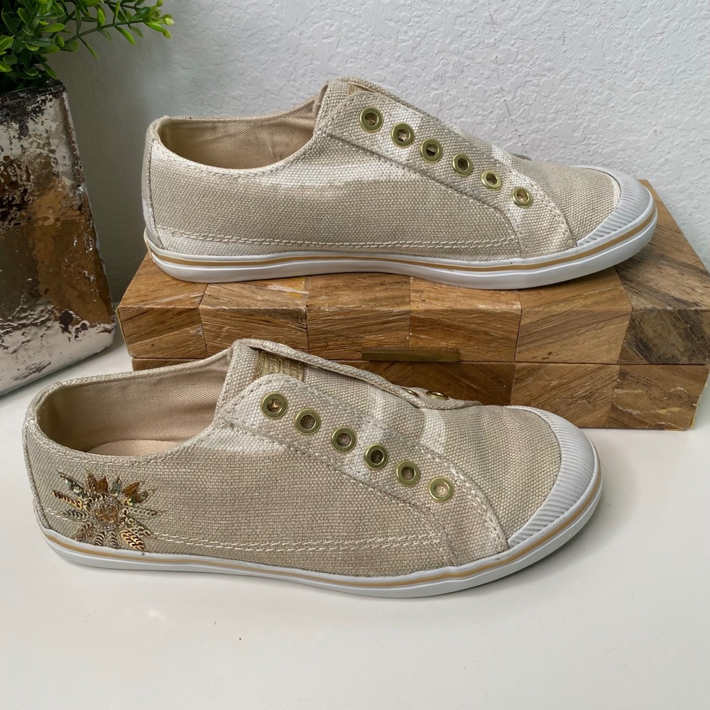 COACH Kennedi Slip On Sneakers Women's Gold Sequin Embellished Shoes 6B‎ - Picture 2 of 11